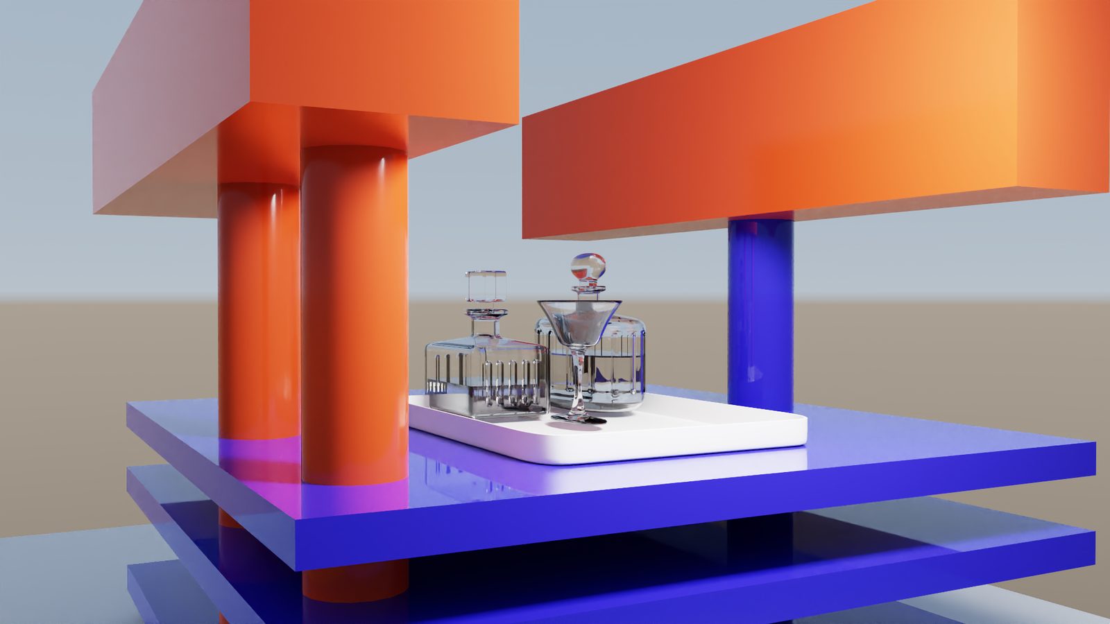 Vetro colorato e pilastri, reso in Lumasmith dalla Render Queue di Cinema 4D