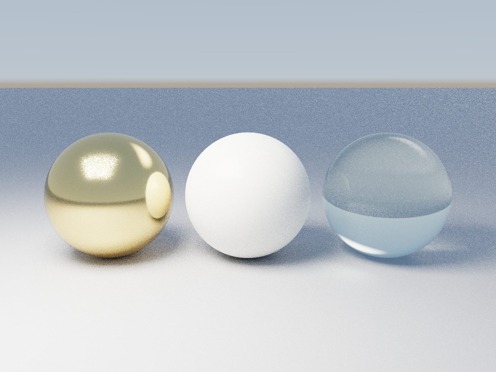 Sfere in oro, diffuse e vetro con caustiche, rese in Lumasmith