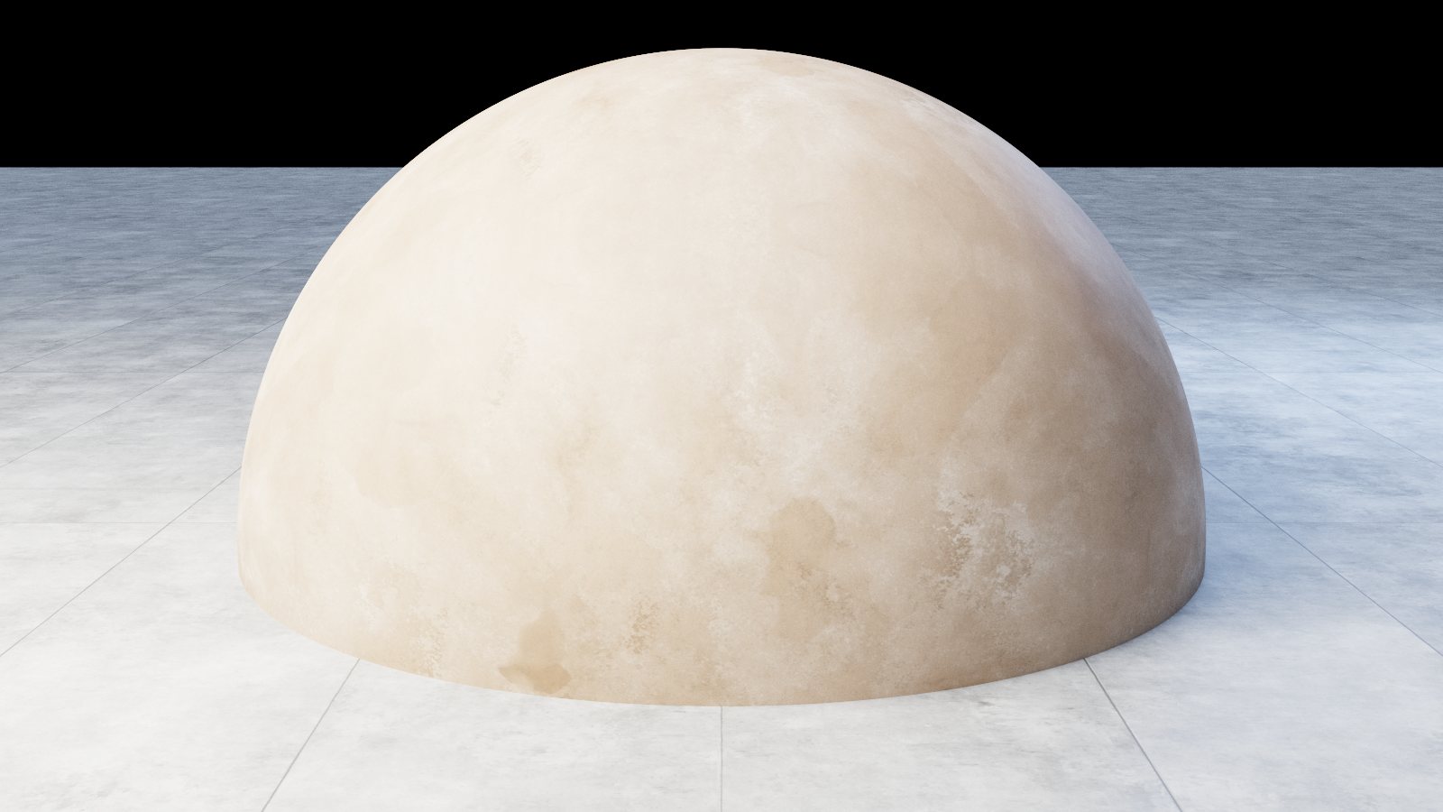 Stone dome on concrete tiles, both converted from Cinema 4D materials, rendered in Lumasmith